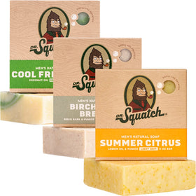Dr. Squatch front packaging showing three-scent 3-pack for convenient gifting