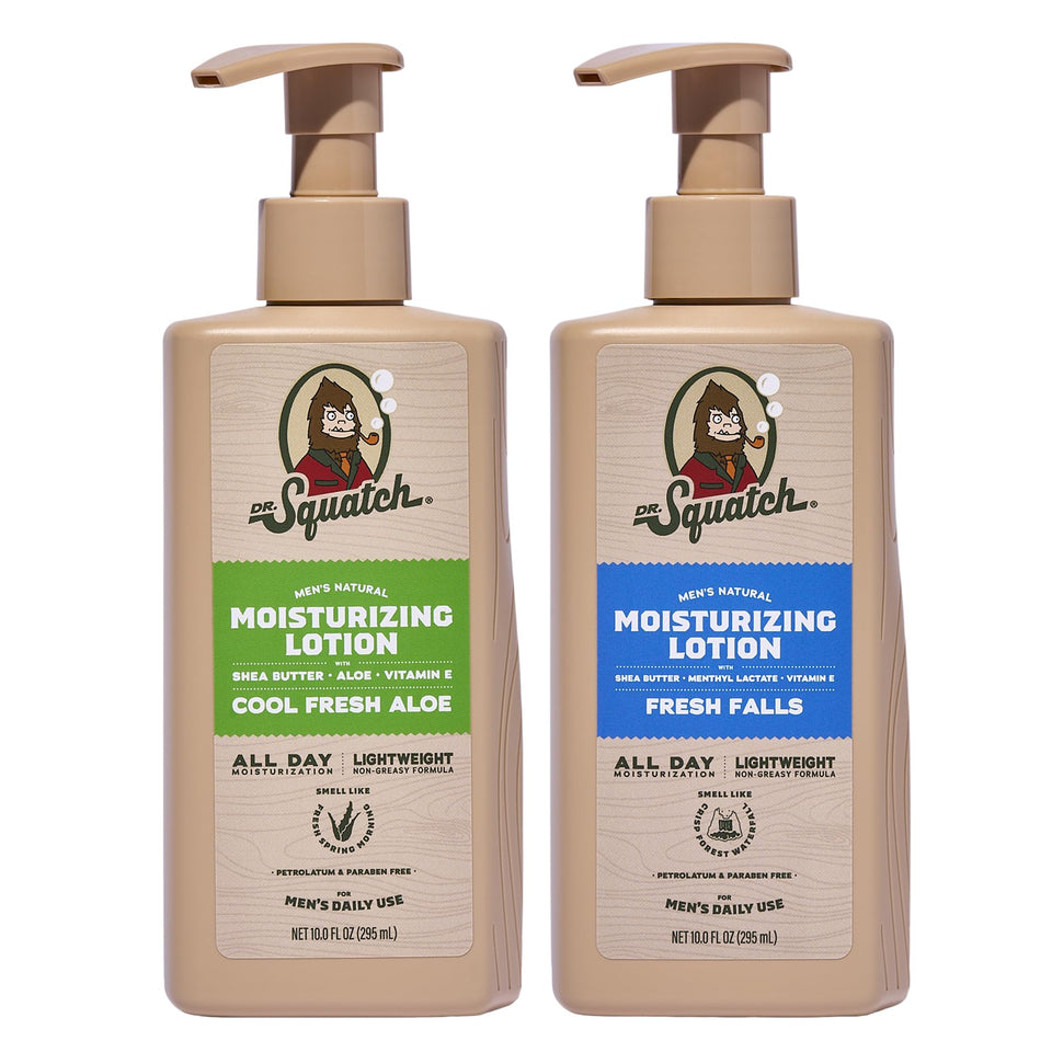 Dr. Squatch front packaging showing two bottles and bold branding for easy recognition