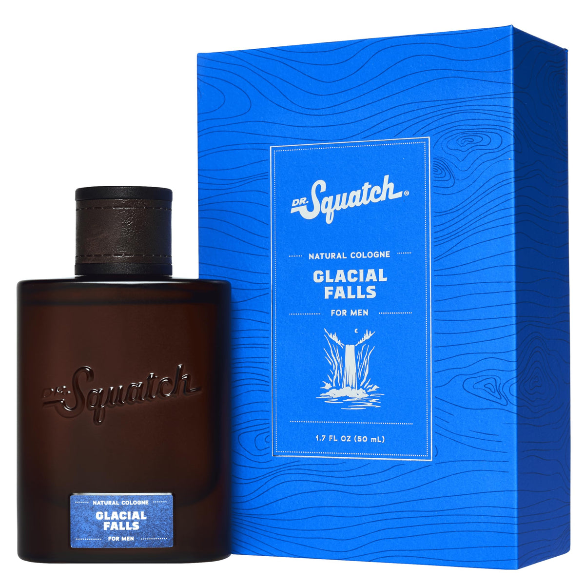 Dr. Squatch Glacial Falls bottle front view showing sleek packaging and cool scent