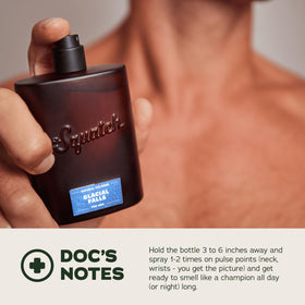 Dr. Squatch Glacial Falls label detail focusing on ingredient claims and clean formula
