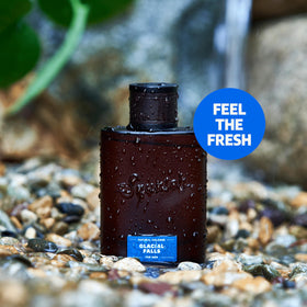 Dr. Squatch Glacial Falls spraying on wrist demonstrating long-lasting confidence