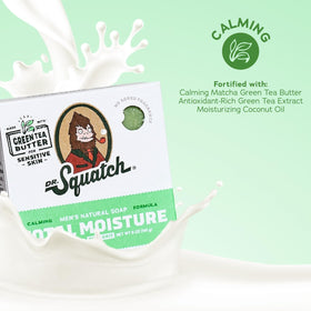 Dr. Squatch Green Tea bar producing a gentle lather for lightweight hydration