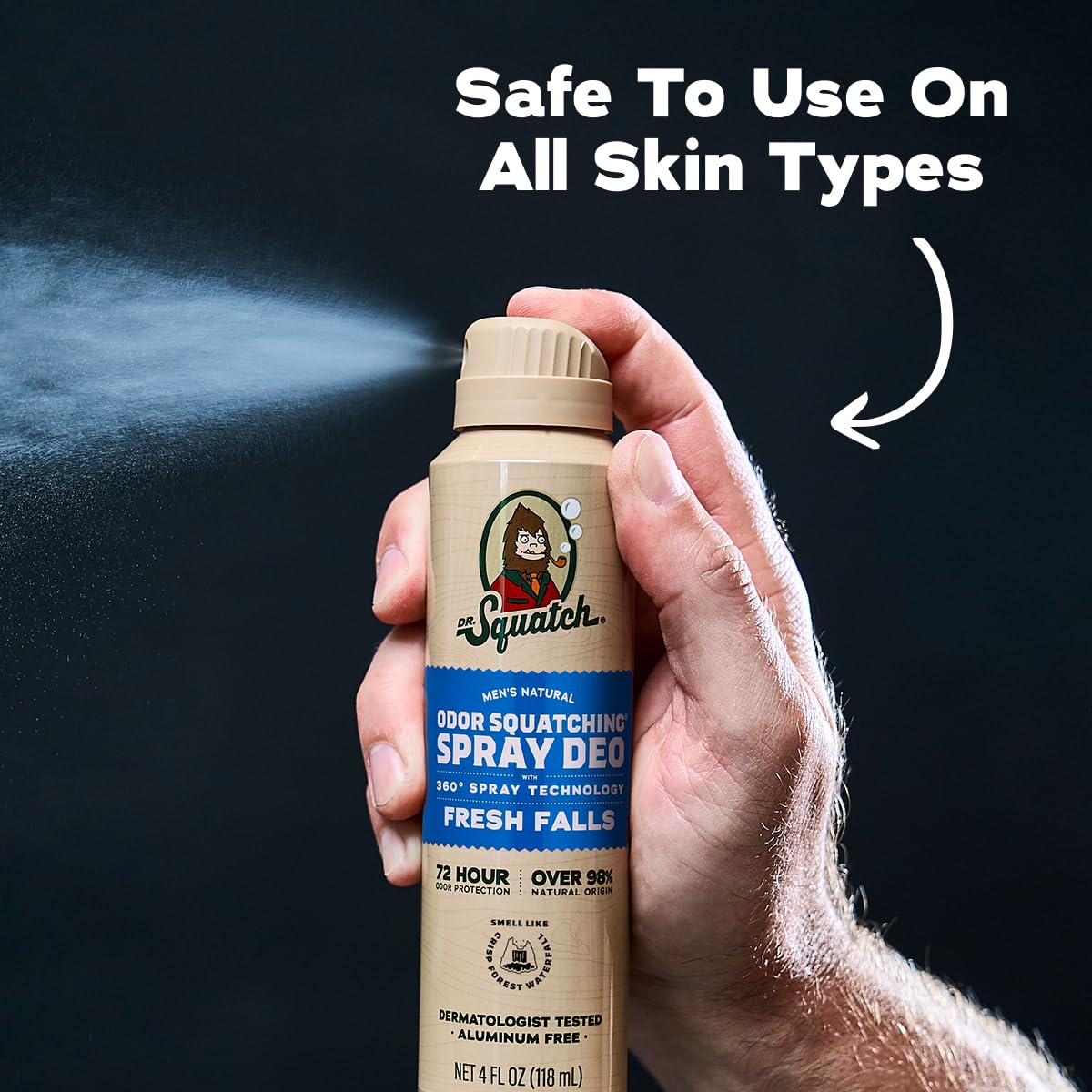 Dr. Squatch can in hand showing 4oz size for travel convenience