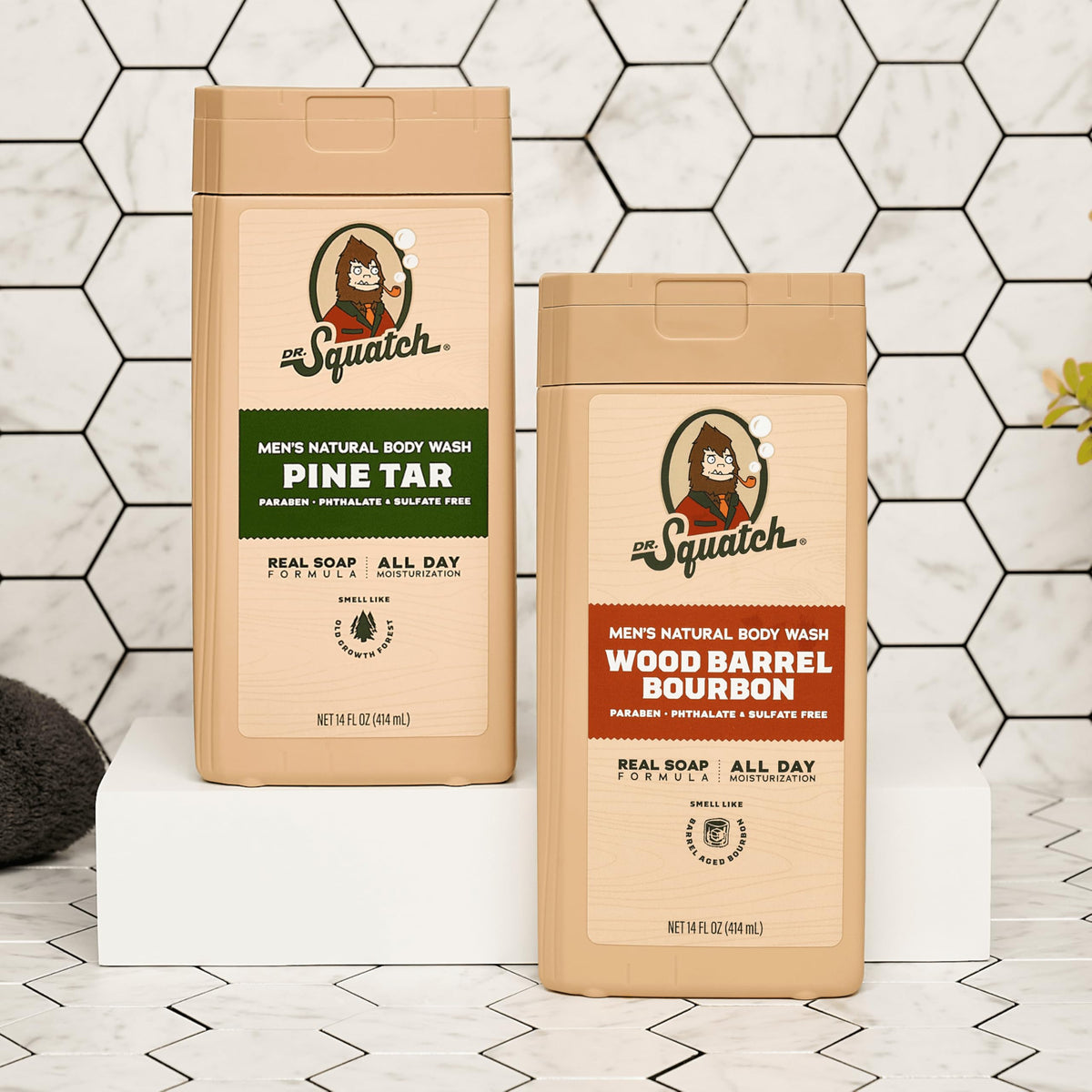Dr. Squatch in-shower lifestyle image of man using wash for confident grooming