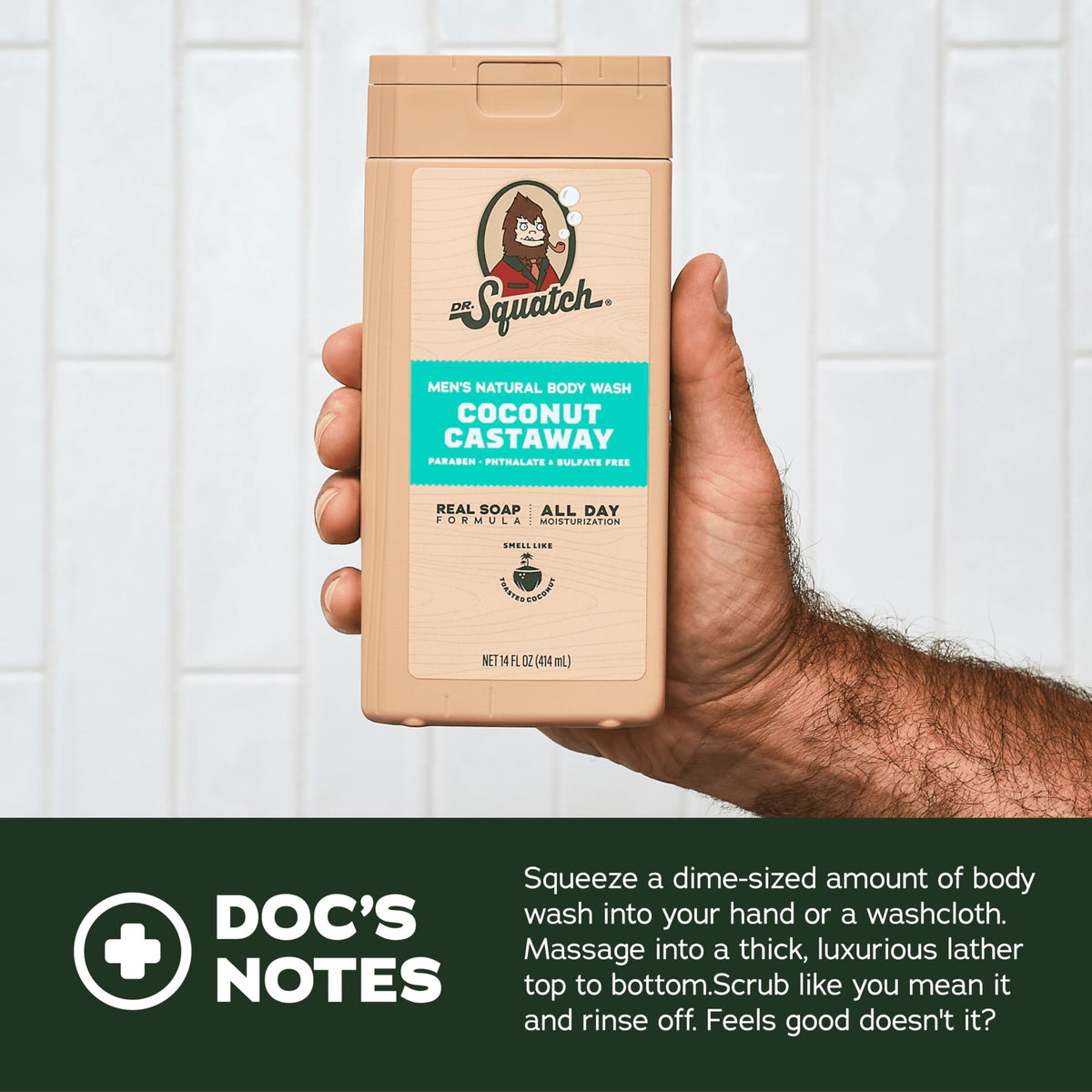 Dr. Squatch in-shower use lifestyle scene showing effective daily cleansing benefit