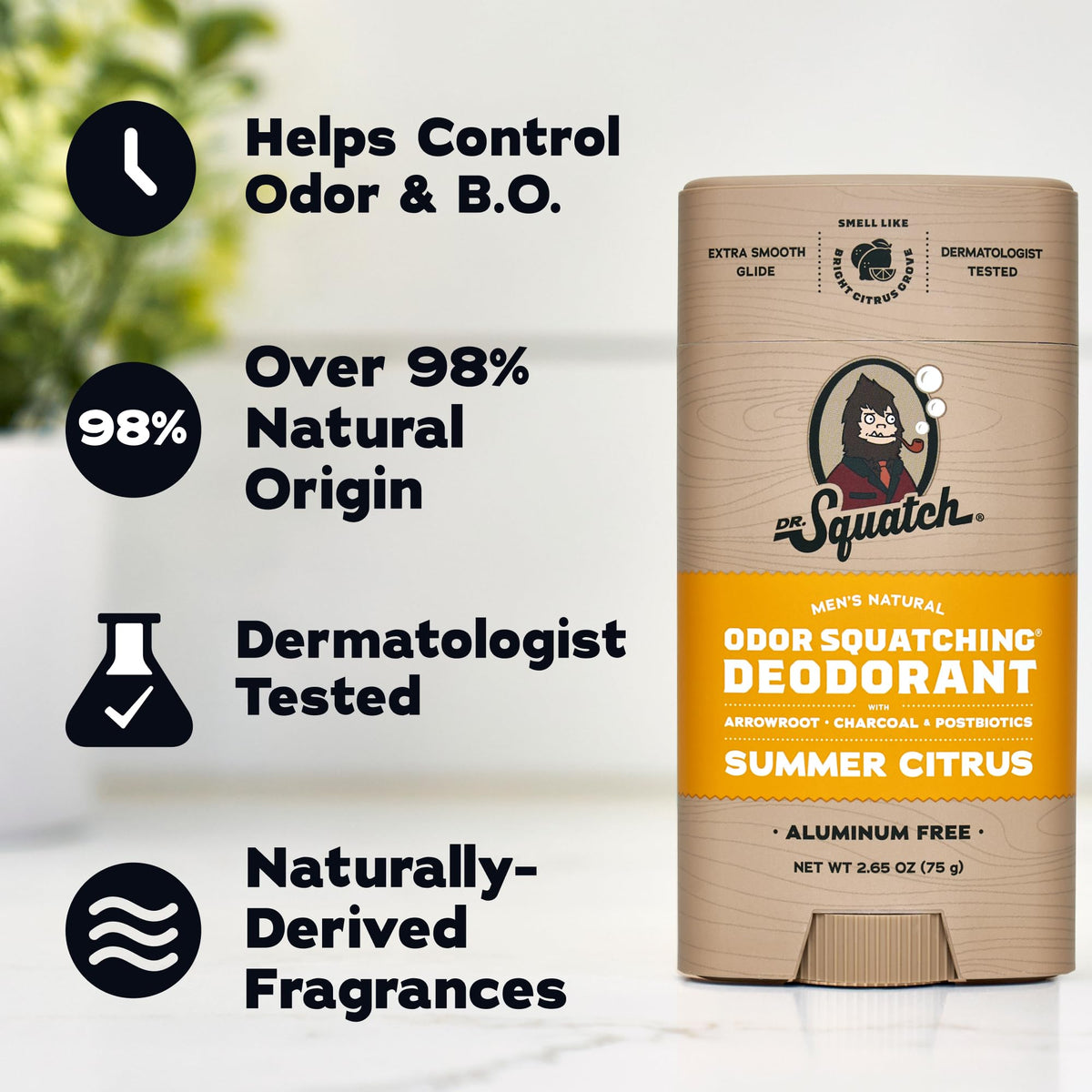 Dr. Squatch charcoal and arrowroot ingredients highlighting odor absorption