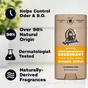 Dr. Squatch charcoal and arrowroot ingredients highlighting odor absorption