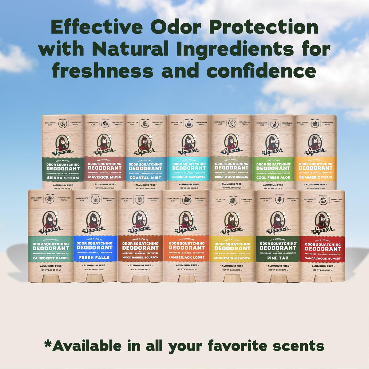 Dr. Squatch ingredient highlight with arrowroot and charcoal for odor control