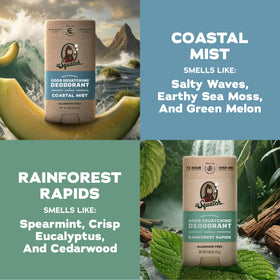 Dr. Squatch ingredient display highlighting charcoal and arrowroot for odor control