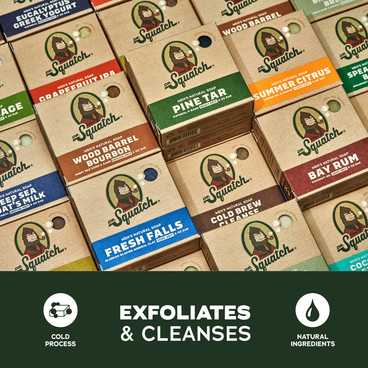 Dr. Squatch ingredients scene with coconut shea and kaolin clay highlighting natural nourishment