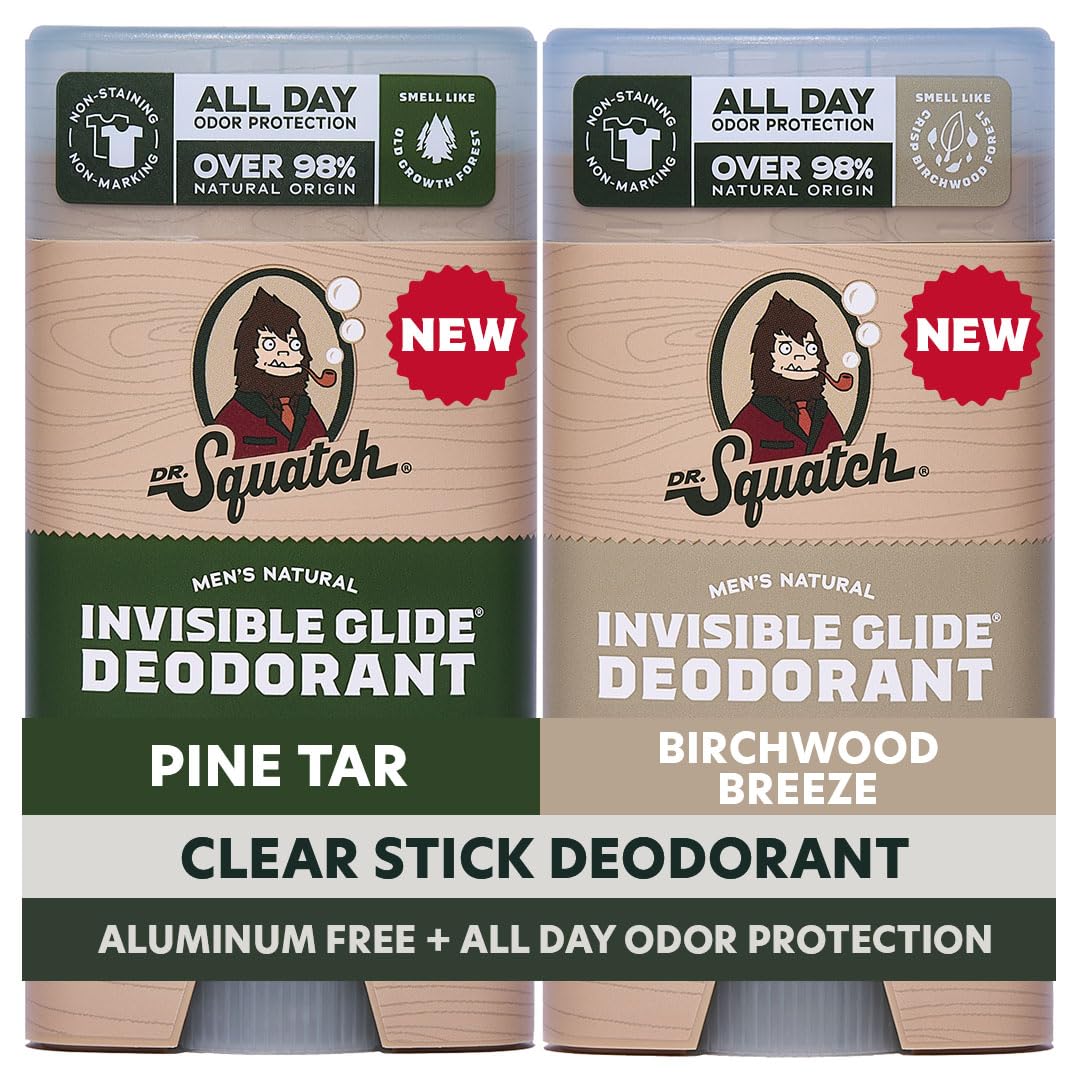 Dr. Squatch front packaging showing two sticks and clear benefit