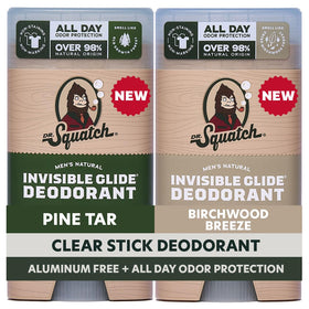 Dr. Squatch front packaging showing two sticks and clear benefit