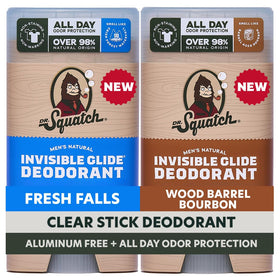 Dr. Squatch front packaging showing two-stick 2.65oz pack for stain-free wear