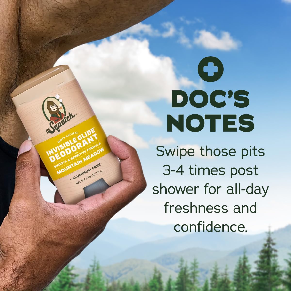 Dr. Squatch label close-up highlighting ingredients and gentle-on-skin benefit