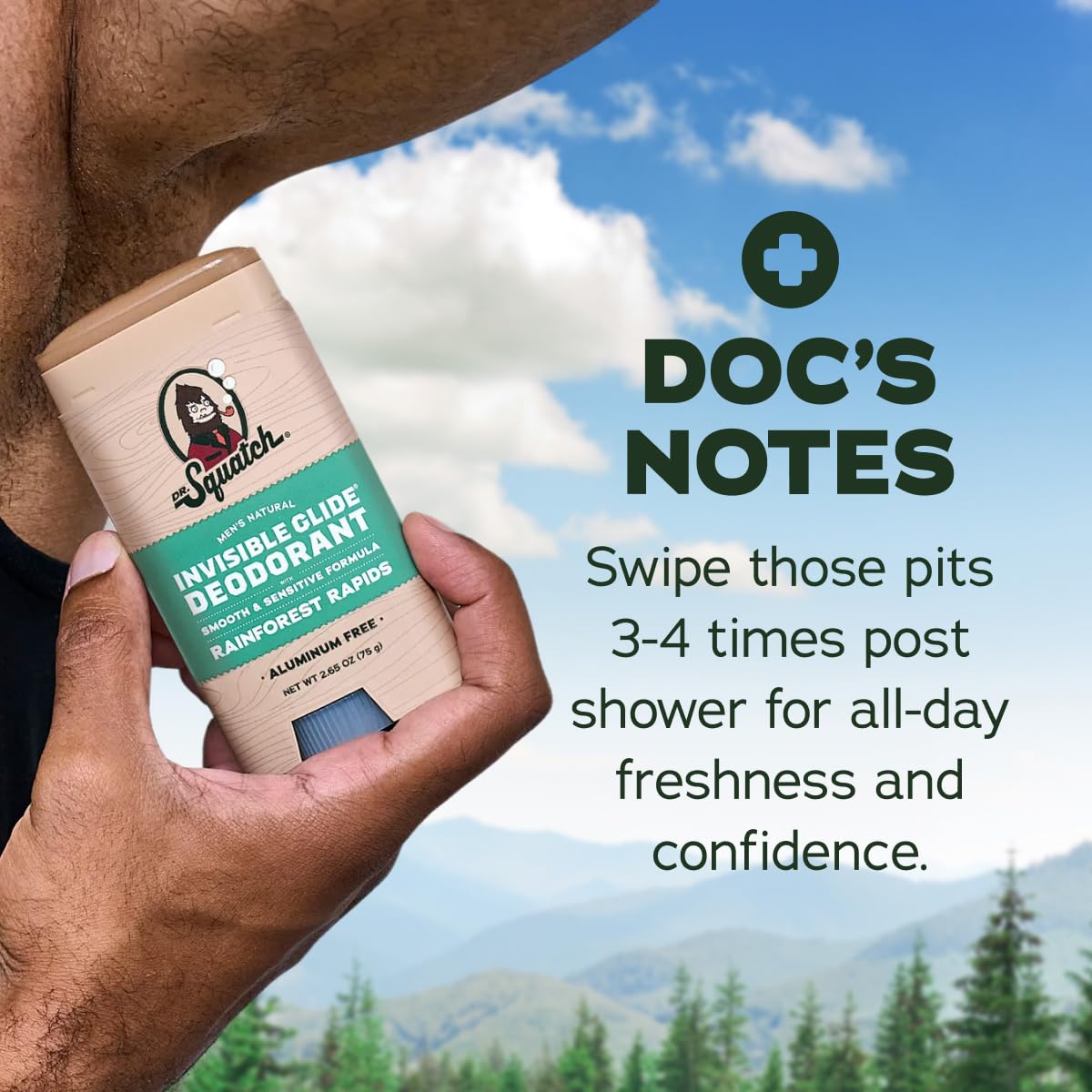 Dr. Squatch applied on dark shirt fabric showing no stains and clean clothing benefit