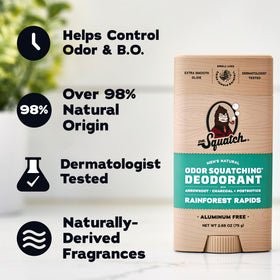 Dr. Squatch label close-up showing natural-origin ingredients and clear directions