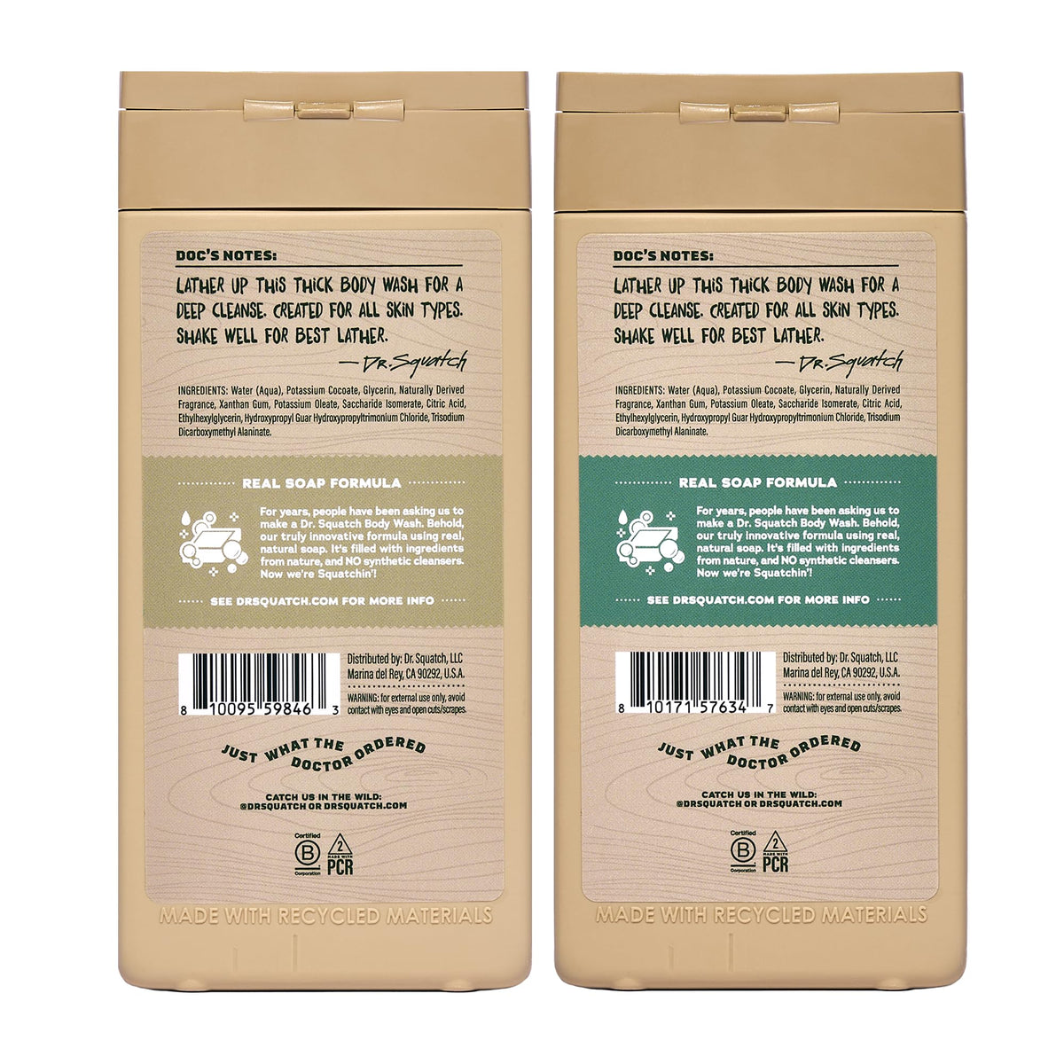 Dr. Squatch bottles in shower stall conveying durable daily-use convenience