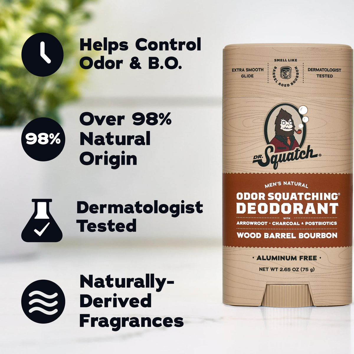 Dr. Squatch open cap revealing ingredient label details, highlighting natural formulation benefits