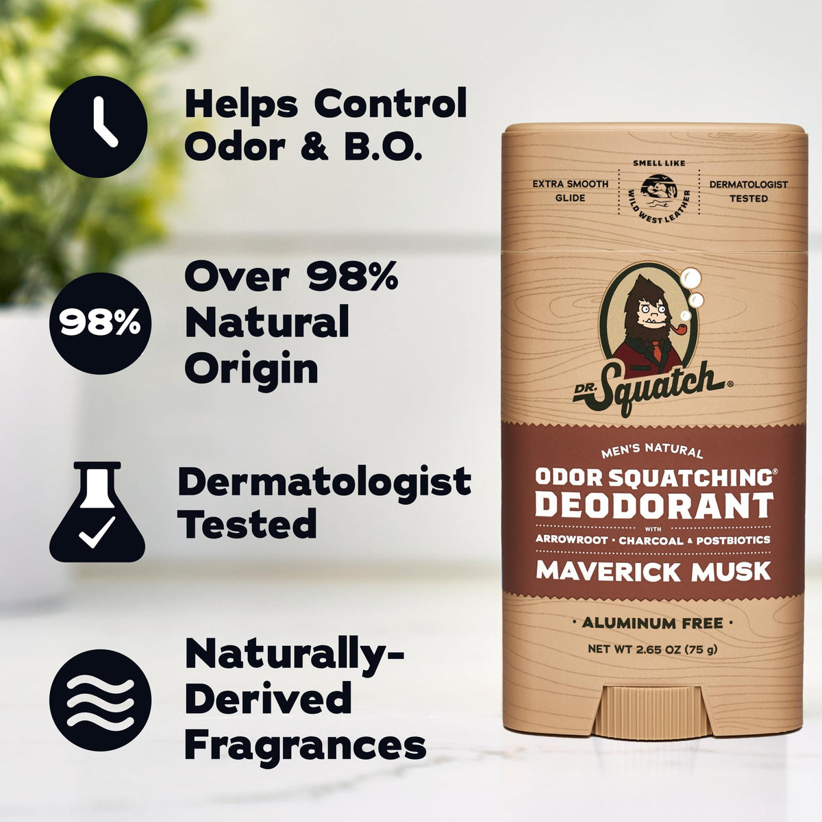 Dr. Squatch open cap and label close-up highlighting clean ingredient claims