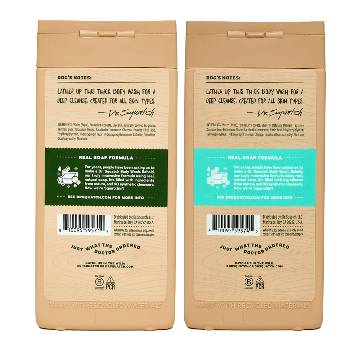 Dr. Squatch bottle in hand to show 14 oz scale and travel-ready benefit