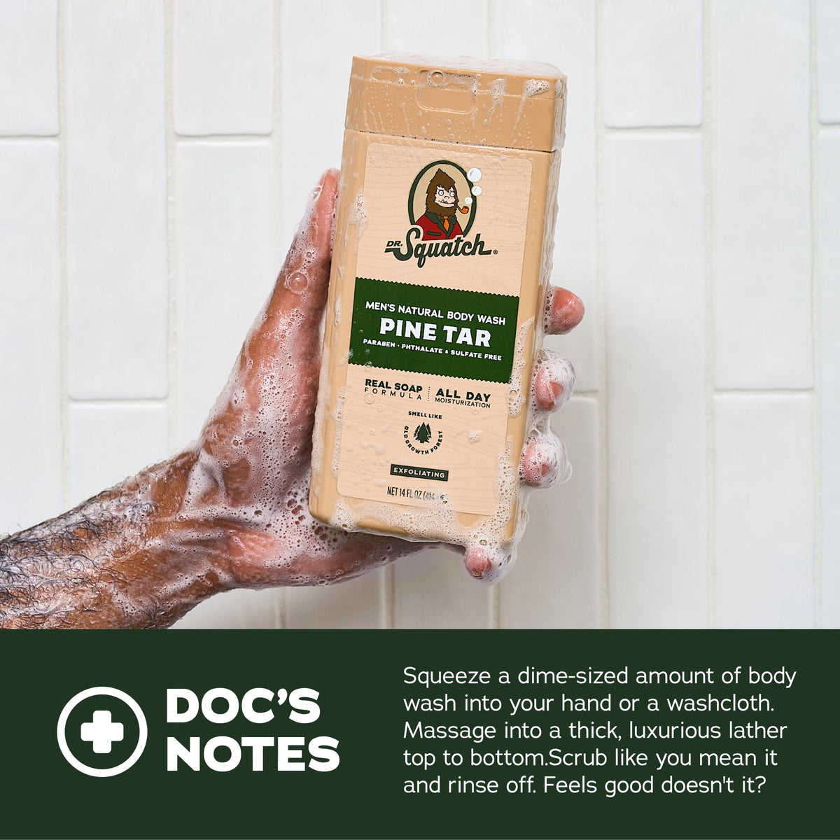 Dr. Squatch ingredients label zoom showing natural components and nourishing benefit