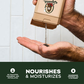 Dr. Squatch lather on washcloth demonstrating thick suds and moisturizing benefit