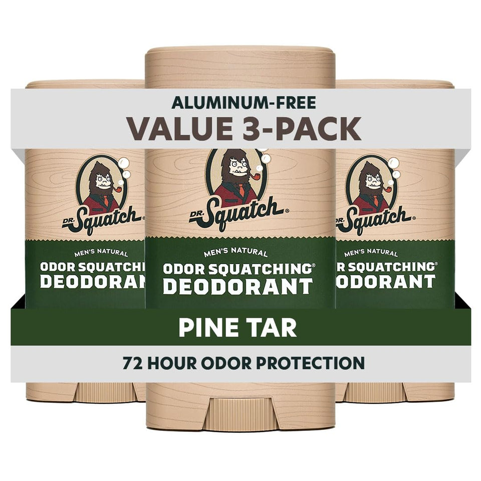 Dr. Squatch front packaging showing Pine Tar scent and benefits