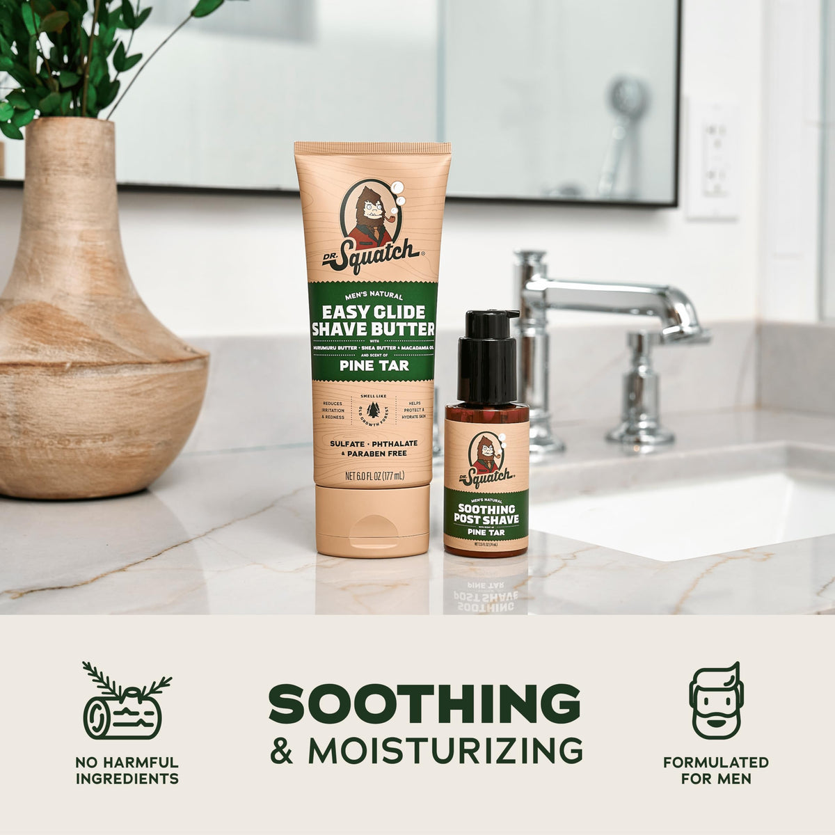 Dr. Squatch Soothing Post-Shave moisturizer pump detail showing fast absorption