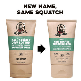 Dr. Squatch back label with ingredients list and skin-friendly callouts