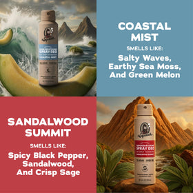 Dr. Squatch Sandalwood Summit spray front view highlighting warm scent and coverage