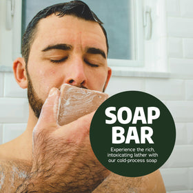 collection of Dr. Squatch scent bars staged in a bathroom for variety