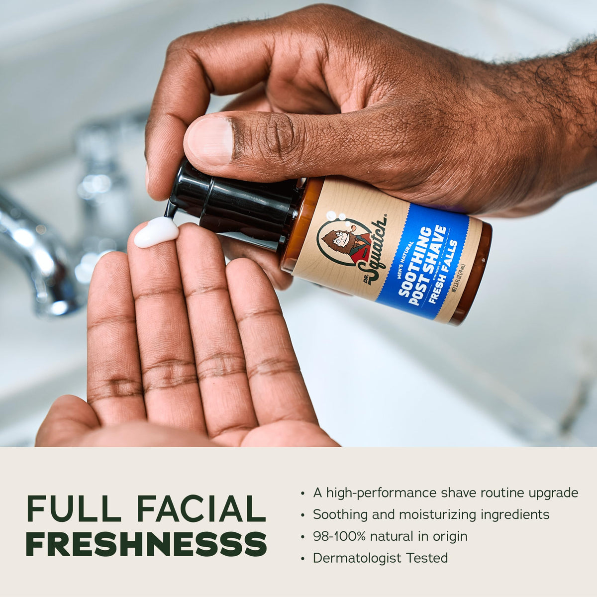 Dr. Squatch shave butter applied to beard illustrating smoother razor glide