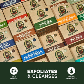 Dr. Squatch single bar label close-up highlighting natural ingredients and scent