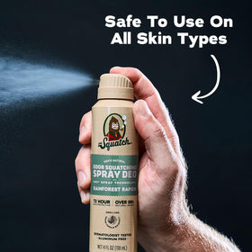 Dr. Squatch 4oz bottle next to ruler showing compact travel-friendly benefit