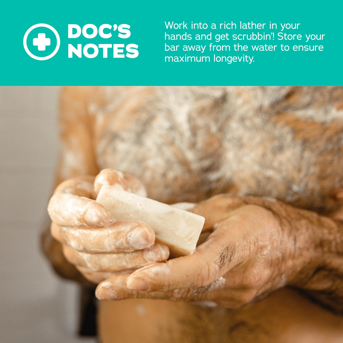 Dr. Squatch soap detail with water splash highlighting kaolin clay benefit