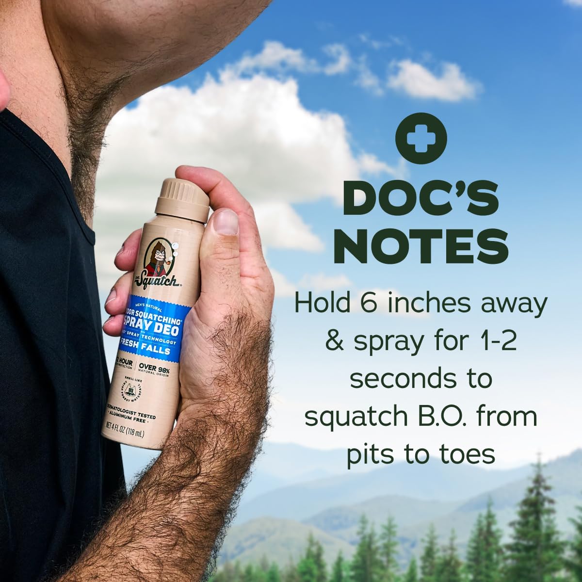 Dr. Squatch Fresh Falls in outdoor setting conveying crisp, waterfall-fresh benefit