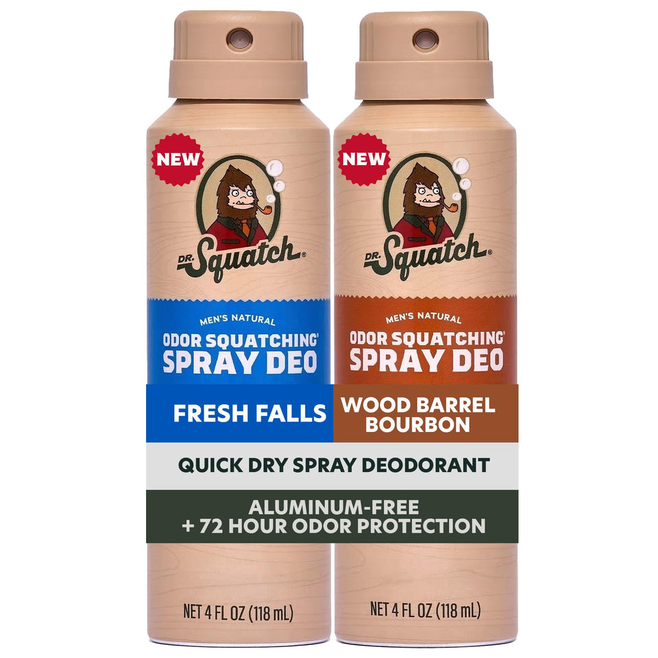 Dr. Squatch front view of 2-pack cans showing branding and scent names for quick choice
