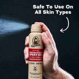 Dr. Squatch mist texture captured mid-air showing quick-dry, non-sticky finish