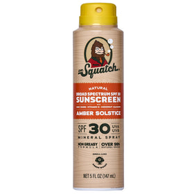 Dr. Squatch front packaging showing SPF 30 and spray bottle design benefit quick use