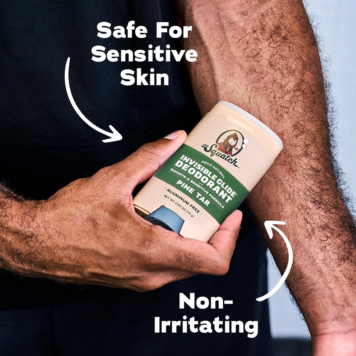 Dr. Squatch clear swatch on fabric demonstrating no-stain finish