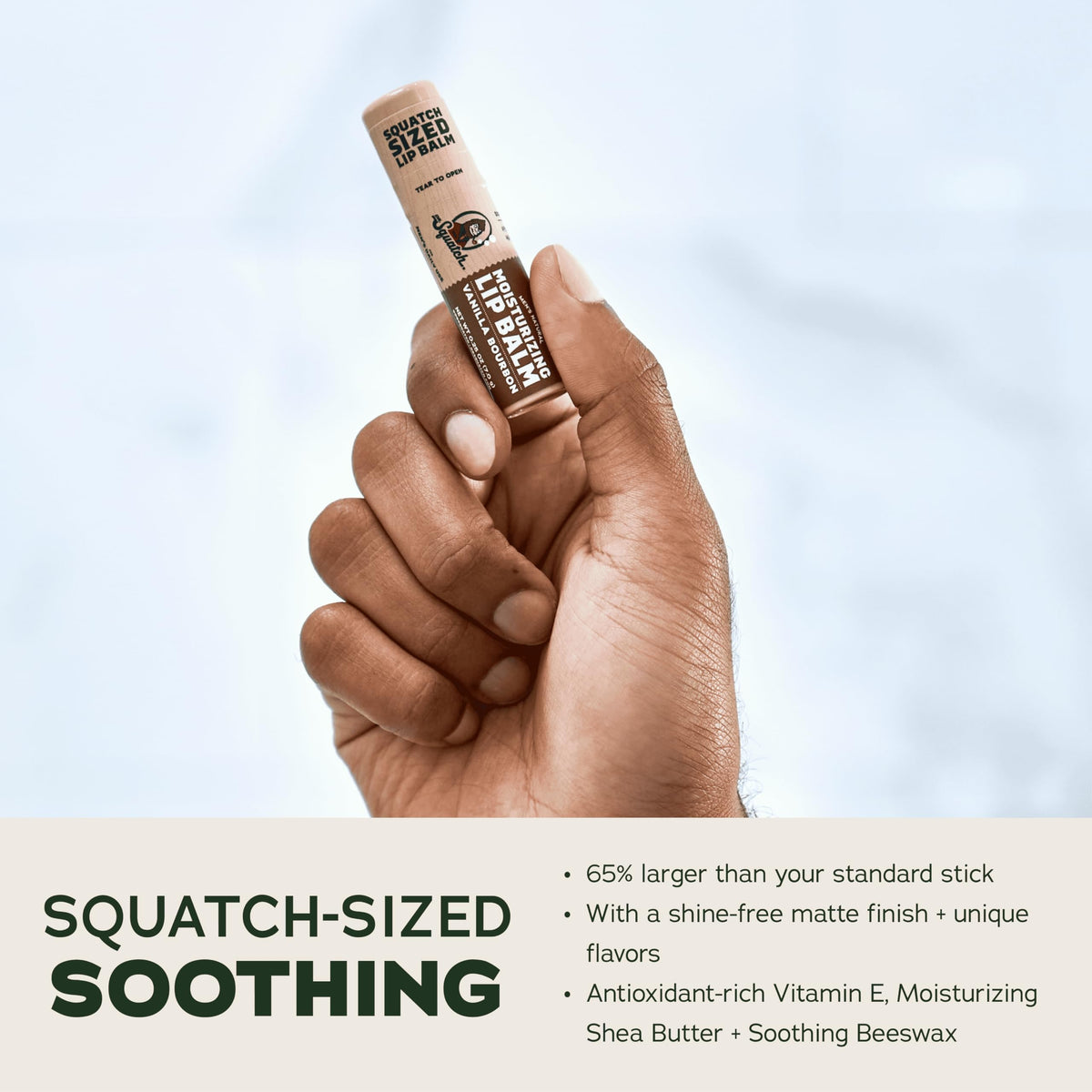 Dr. Squatch balm texture closeup showing creamy formula for smooth lips
