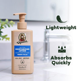 Dr. Squatch lotion pouring to show creamy texture and quick absorption benefit