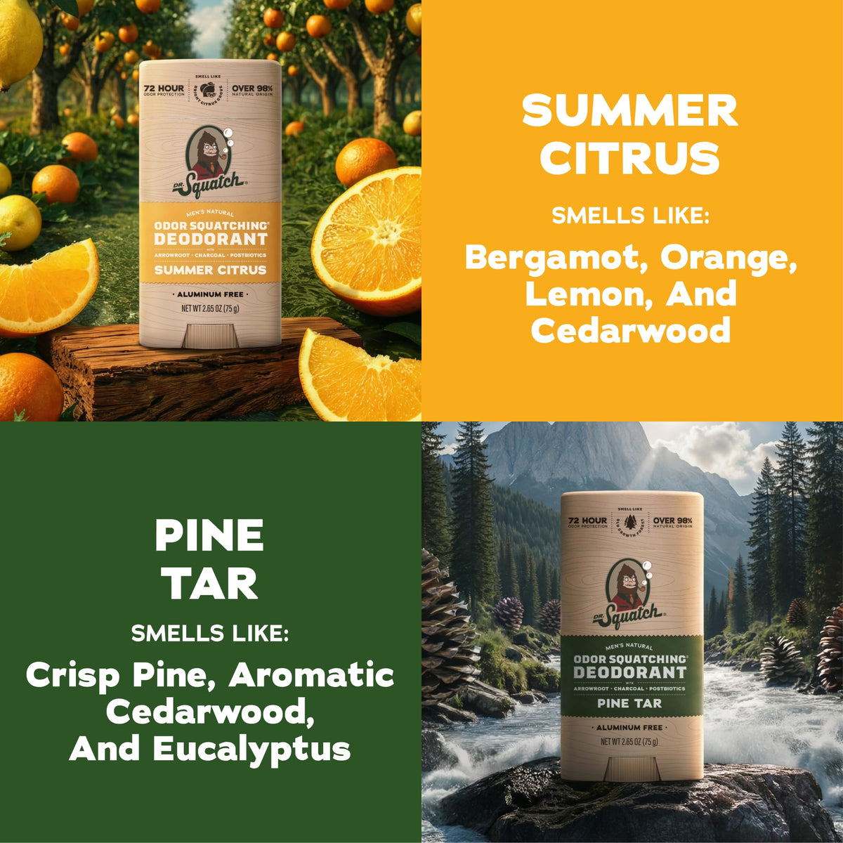 Dr. Squatch two sticks side-by-side illustrating scent options
