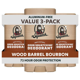 Dr. Squatch front packaging showing Wood Barrel Bourbon scent and benefits