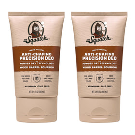 Dr. Squatch front packaging of Wood Barrel Bourbon two-pack showing scent and size benefits