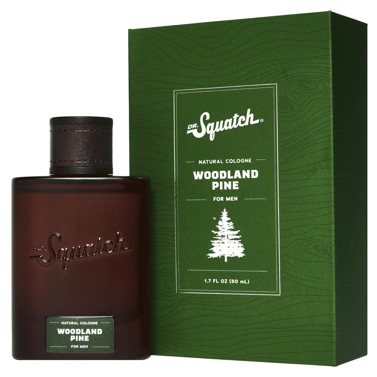 Dr. Squatch front bottle view showing rugged pine scent and long-lasting benefit