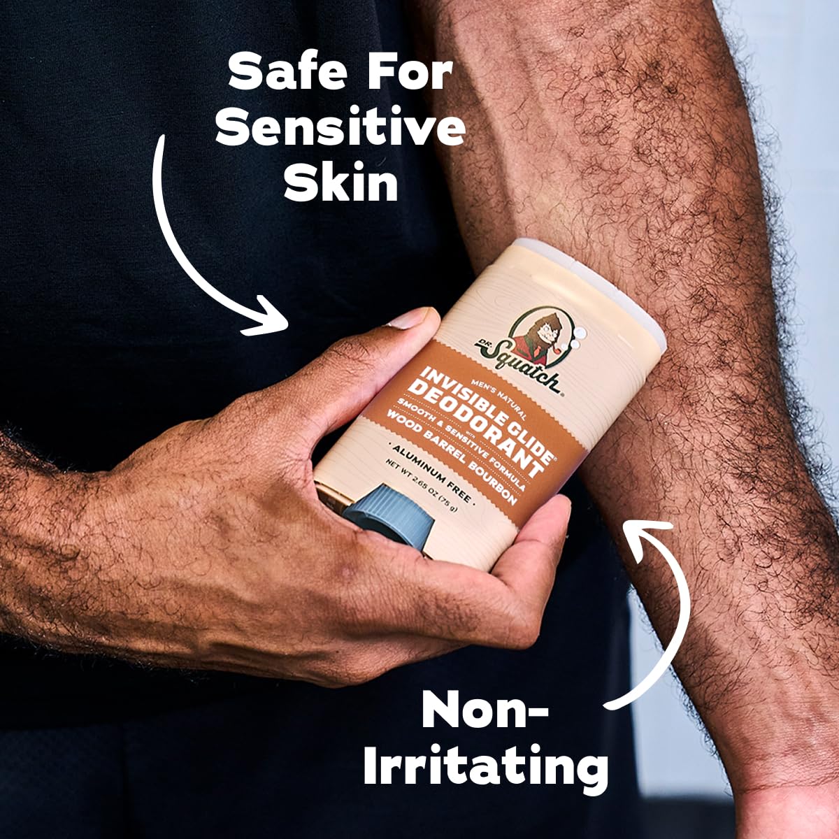 Dr. Squatch applying stick post-shower showing quick, clear coverage benefit