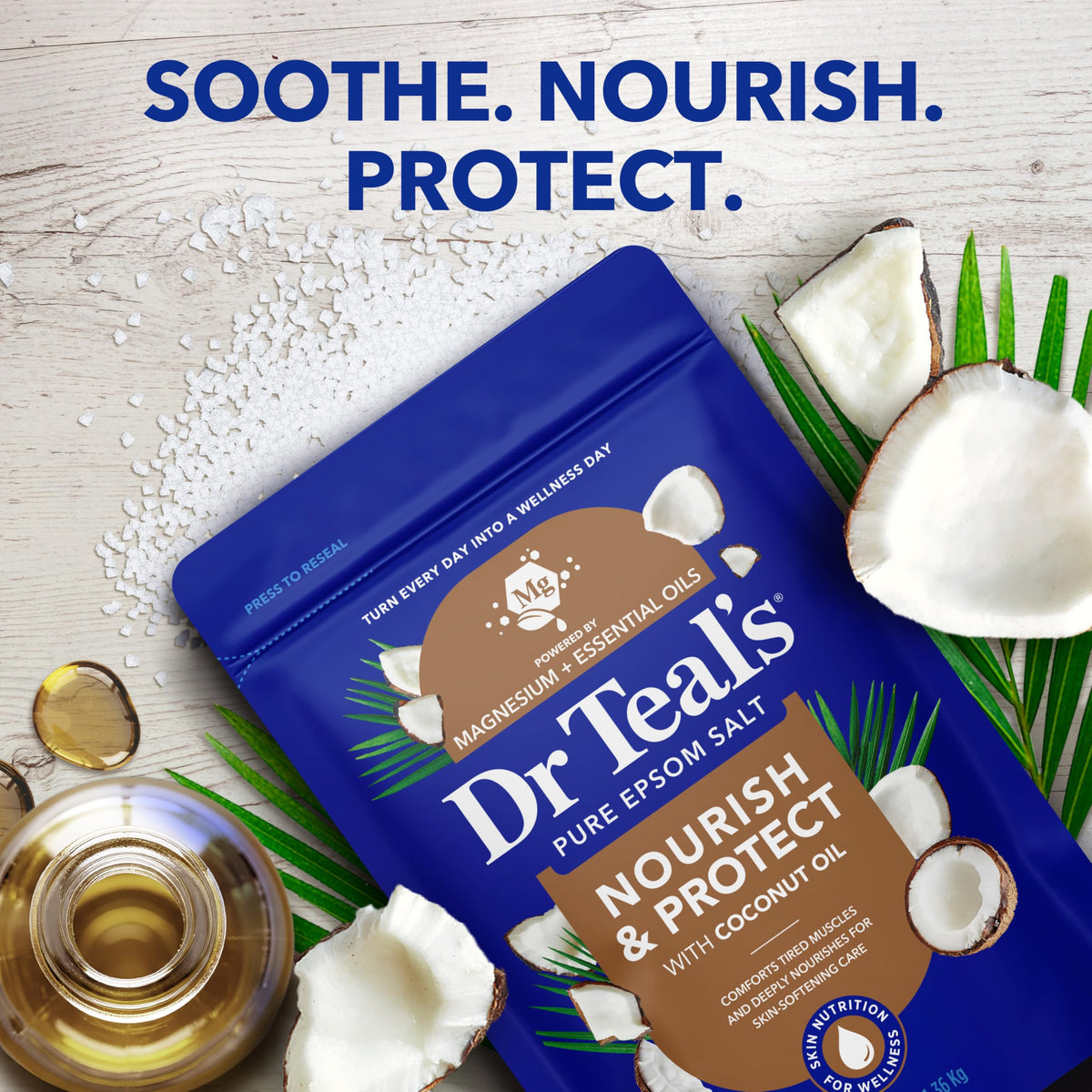 Dr Teal's bath soak in tub illustrating calming aromatic experience