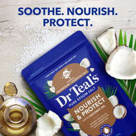 Dr Teal's bath soak in tub illustrating calming aromatic experience