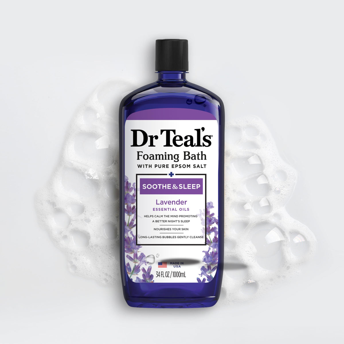 Dr Teal's bathroom lifestyle scene promoting a soothing bedtime ritual